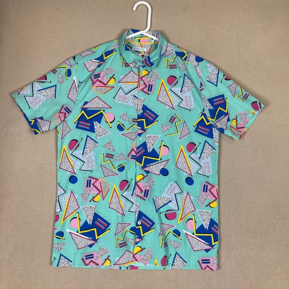 OH Snap Shirt Adult‎ Medium Green Colorful Short Sleeve Fun Beach Mens